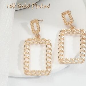 14k Gold Plated Hollow Gold Dangle Earrings NWT Fast Ship. Quality